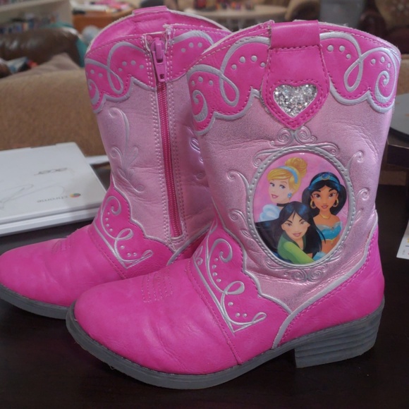 Disney Princess fur boots shoes white pink NEW Cowgirl Rodeo Sparkle